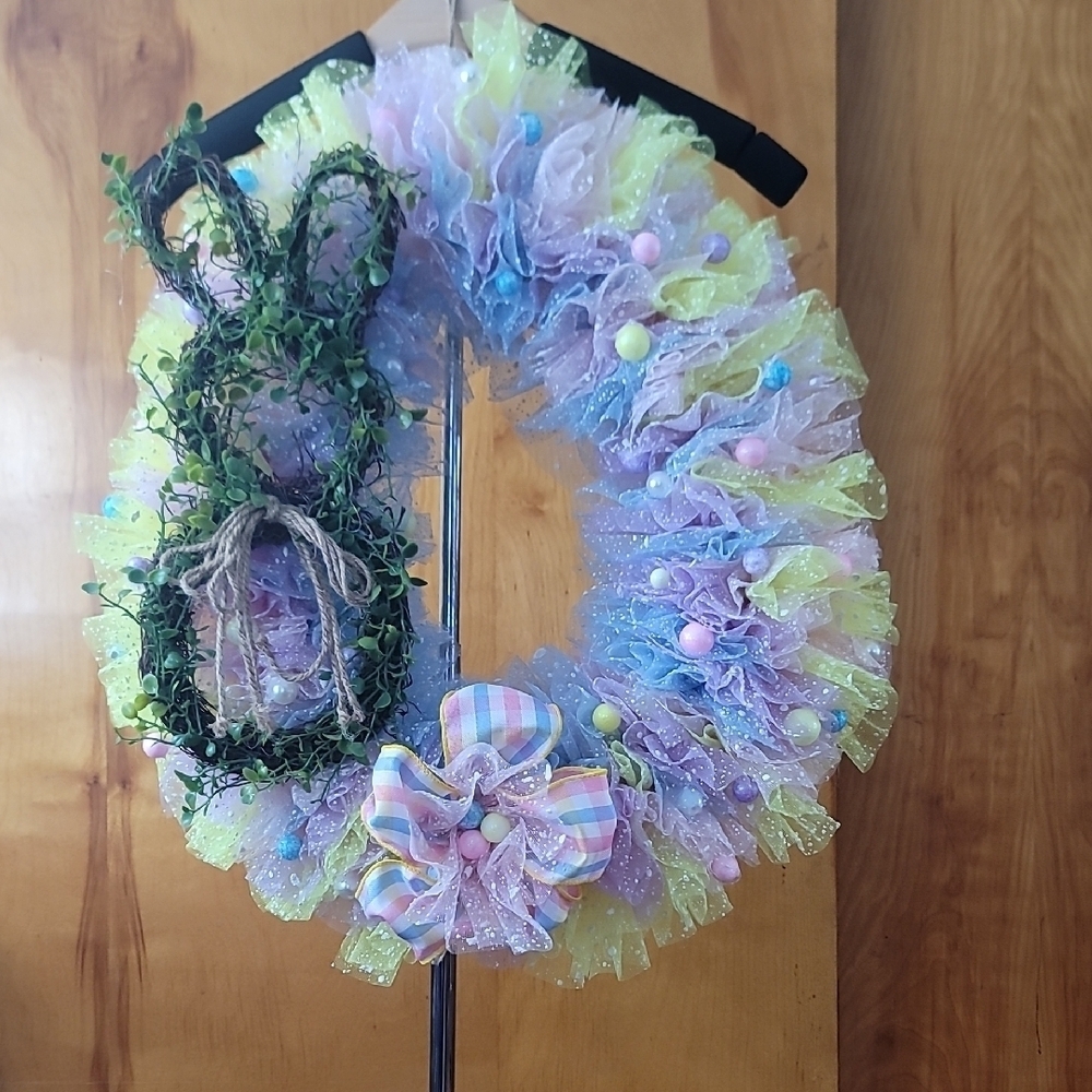 Pastel Easter Wreath with Bunny Accent